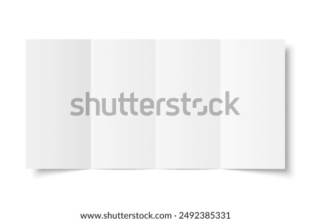 Vector white blank vertical double gate fold opened on white background. Trifold, leaflet, brochure, booklet, flyer or invitation card mockup. Mock up front side isolated.