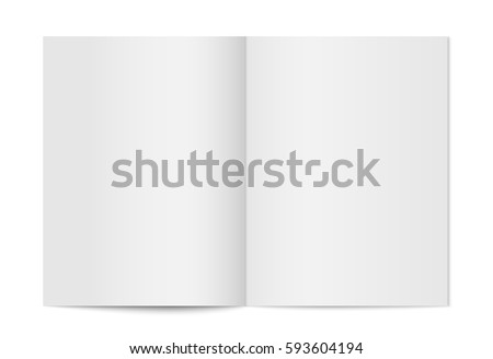Vector mock up of booklet isolated. Opened vertical magazine, brochure or notebook template on white background. 3d illustration for your design