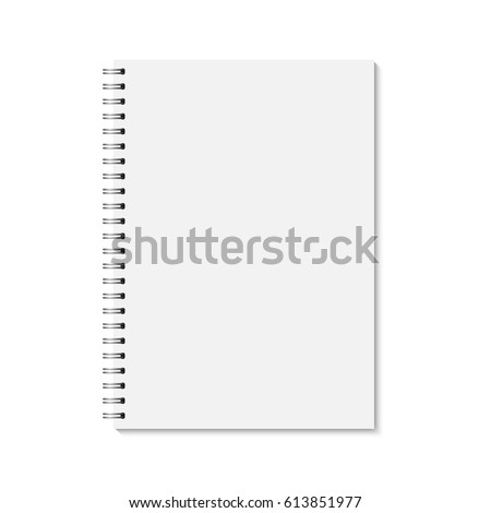 Vector realistic closed notebook. Vertical blank copybook with metallic silver spiral. Template (mock up) of organizer or diary isolated. Foto d'archivio © 