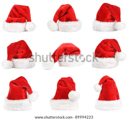 Santa claus red hat on white. Set.