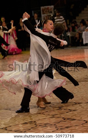 BUCHAREST - MARCH 14: Ballroom dancers at IDSF Dance Masters on March 14, 2010 in Bucharest, Romania.