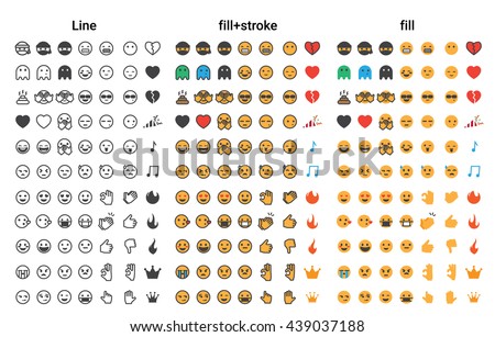 Emoji stroke and color fill icon set for app, website and chat