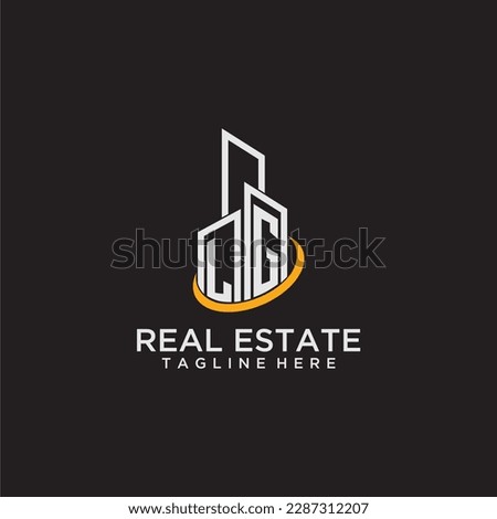 LG initial monogram logo for real estate with building style