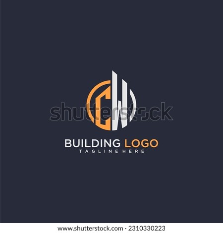 CW initial monogram logo for real estate with building style