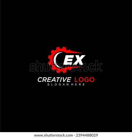 EX initial monogram for automotive logo with gear wheel image design vector