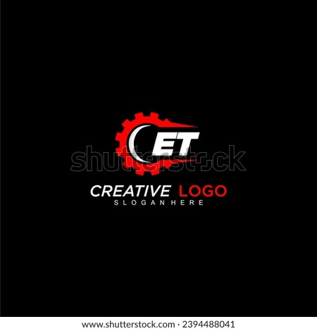 ET initial monogram for automotive logo with gear wheel image design vector
