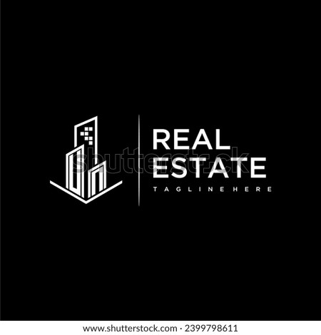 UN initial monogram logo for real estate with building style