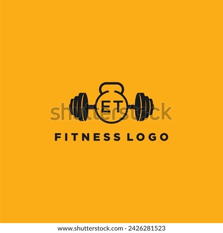 ET initial monogram for fitnes or gym logo with creative barbell design