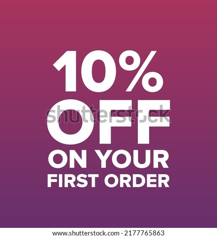 10% percentage off on your first order vector art illustration with fantastic font and purple background color