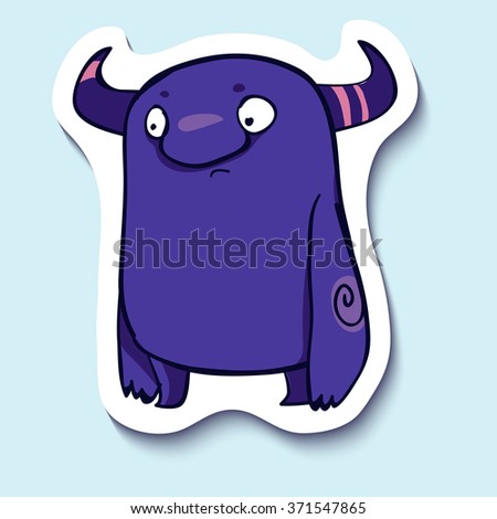 Vector emotion sticker with kissing very shocked monster on blue background. This creature is really shocked. So shock!