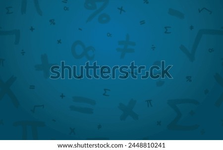 Mathematics Background - Various Mathematics Symbols on Blue Background. Plus, Minus, Times, Divide, Square Root, Equals, Percent, Pi, Infinity and others.