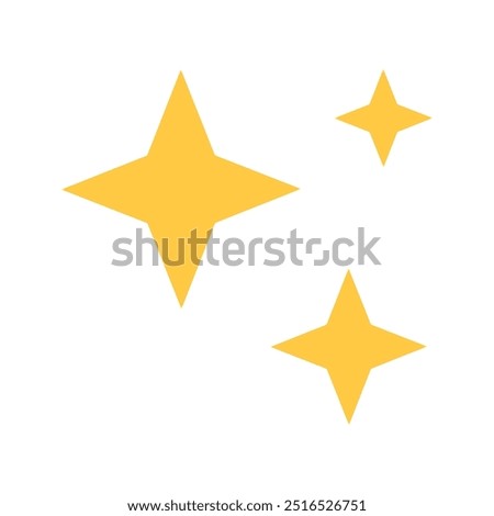 Shine Icon - 3 4-pointed Stars in 3 Different Sizes Forming a Shining Symbol. Yellow Monochromatic Icon in Flat Design.