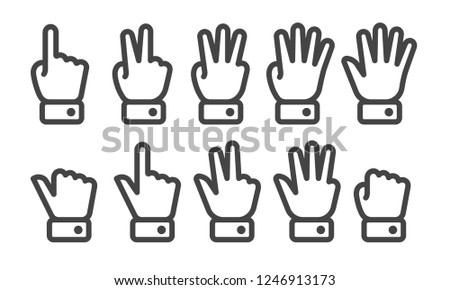 finger counting thin line icon set,vector and illustration