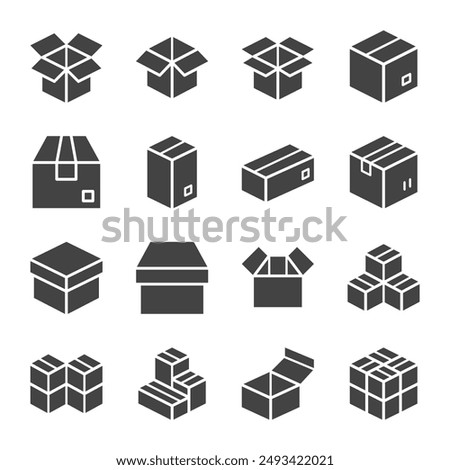 cardboard and parcel solid icon set and illustration