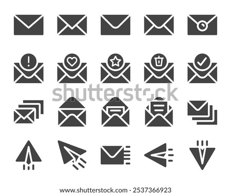 mail and envelope solid icon set,vector and illustration