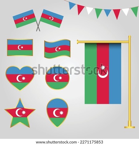 Vector collection of Azerbaijan flag emblems and icons in different shapes vector illustration Azarbaijan