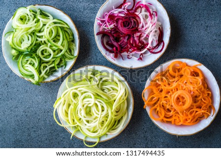 Similar – Image, Stock Photo Raw beetroot noodles or beet spaghetti salad