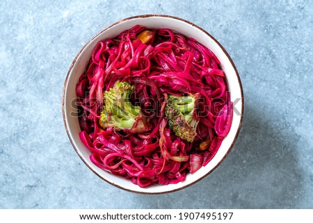 Image, Stock Photo Raw beetroot noodles or beet spaghetti salad