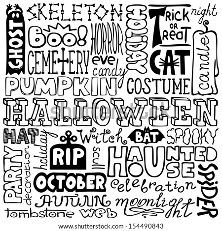 doodles - hand-drawn halloween text words  - raster copy of vector file