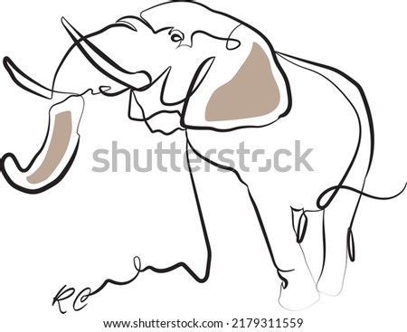 Continuous one line drawing art Vector: African elephants are now officially endangered on IUCN Red List. 