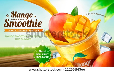 Similar – Foto Bild Mango-Smoothie auf blauer Farbe. Sommerliches Getränk. Mangoshake mit Strohhalm