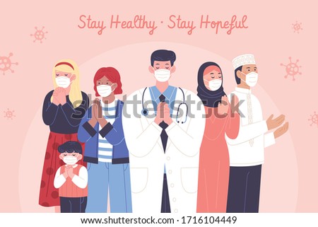 People from different religions praying together and wishing the best for everyone to stay safe and healthy during COVID-19 pandemic