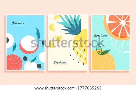 Concept of summer fruit in abstract Memphis design, cover template for brochure, flyer, and poster use