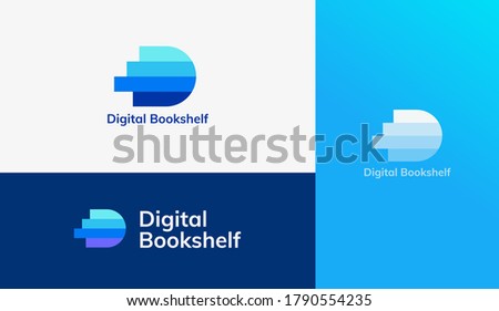 Letter D logo with book pile design, concept of digital library, e-book, and online education