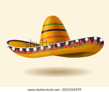 3d sombrero hat illustration. Traditional Mexican costume element isolated on beige background.