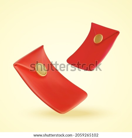 3d illustration of falling angpao aka. CNY red envelopes. Chinese new year elements isolated on yellow background.