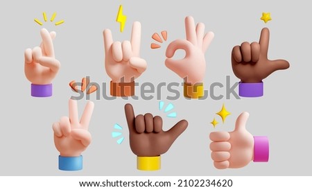 3d diverse hand gestures icon set. Suitable for social media or app use. Imagine de stoc © 