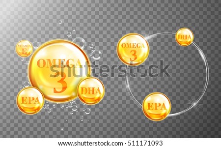 Shiny fish oil nutrition, omega 3, epa and dha for good health isolated on transparent background. 3D illustration.