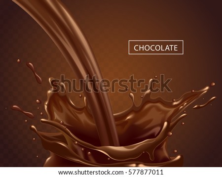 Splashing chocolate liquid, tasty sweet chocolate isolated on transparent background as elements in 3d illustration