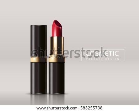 Red lipstick mockup, cosmetic package design in 3d illustration