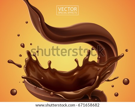 Splashing and whirl chocolate liquid for design uses isolated on warm background in 3d illustration Imagine de stoc © 