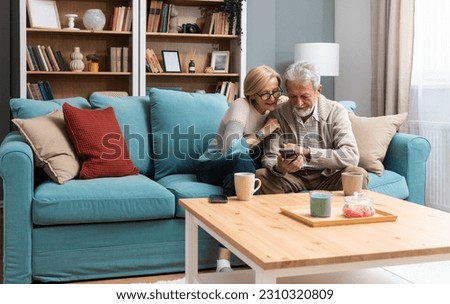 Image, Stock Photo Senior lady looking at camera from boardwalk