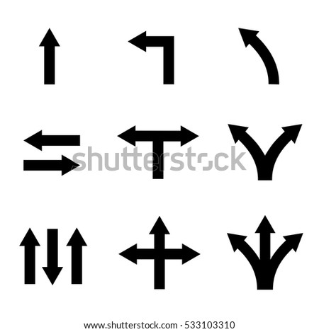 Simple black arrow vector icon set on isolated / white background