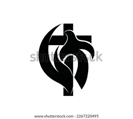 Cross with Holy Spirit Fire Silhouette, art vector design