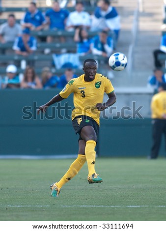 CARSON, CA. - JULY 3: Concacaf Gold Cup soccer match, Canada vs. Jamaica at the Home Depot center in Carson. Damion Stewart passes the ball on July 3, 2009.