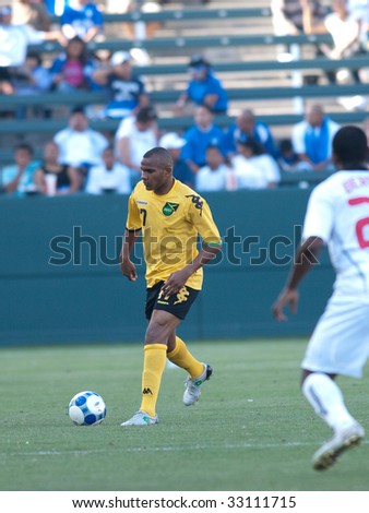 CARSON, CA. - JULY 3: Concacaf Gold Cup soccer match, Canada vs. Jamaica at the Home Depot center in Carson. Rodolph Austin about to pass the ball on July 3, 2009.