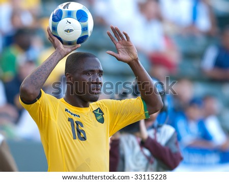 CARSON, CA. - JULY 3: Concacaf Gold Cup soccer match, Canada vs. Jamaica at the Home Depot center in Carson. Jermaine Johnson throwing the ball back into play on July 3, 2009.