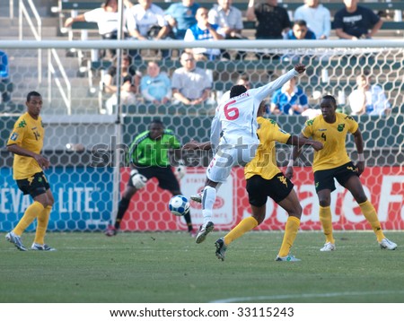 CARSON, CA. - JULY 3: Concacaf Gold Cup soccer match, Canada vs. Jamaica at the Home Depot center in Carson. Julian de Guzman taking a shot on goal on July 3, 2009.