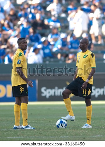CARSON, CA. - JULY 3: Concacaf Gold Cup soccer match, Canada vs. Jamaica at the Home Depot Center. Luton Shelton and Ricardo Fuller getting ready for the start of the second half, July 3, 2009.