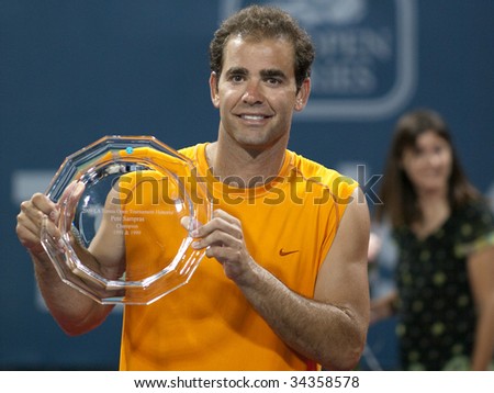 LOS ANGELES, CA. - JULY 27: Pete Sampras receives an award after an exhibition match at the L.A. Tennis Open July 27, 2009 in Los Angeles.