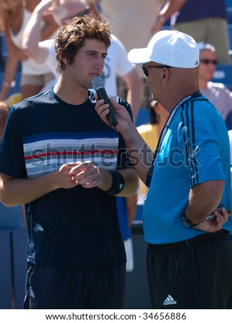LOS ANGELES, CA. - AUGUST 2: Carsten Ball gives interview after a loss at the finals of the L.A. Tennis Open August 2, 2009 in Los Angeles.
