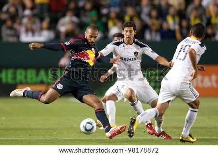 CARSON, CA. - MAY 7: New York Red Bulls F Thierry Henry #14 (L) in action during the MLS game between the New York Red Bulls & the Los Angeles Galaxy on May 7 2011 at the Home Depot Center in Carson, CA