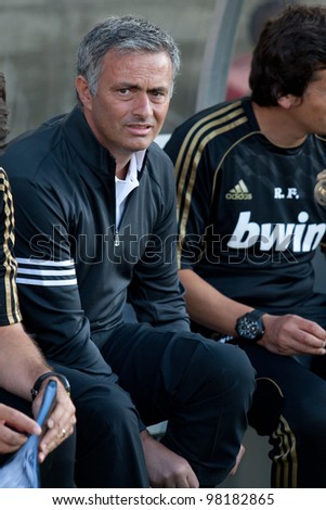 LOS ANGELES - JULY 16: Real Madrid C.F. manager Jose Mourinho during the World Football Challenge game between Real Madrid & the Los Angeles Galaxy on July 16 2011 at Los Angeles Memorial Coliseum in Los Angeles, CA.