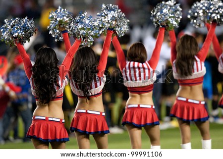 CARSON, CA. - APRIL 9: Chivas USA cheerleaders during the MLS game between Columbus Crew & Chivas USA on April 9 2011 at the Home Depot Center.