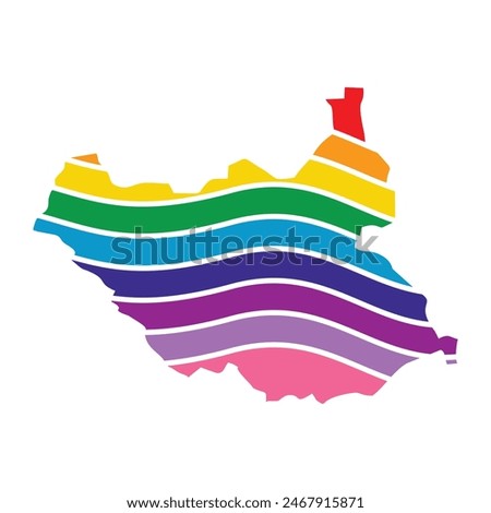 South Sudan swoosh silhouette rainbow map