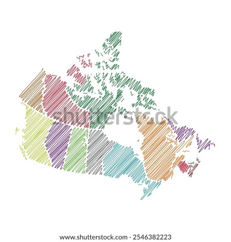 Canada provinces and territories, thread map line vector illustration 1